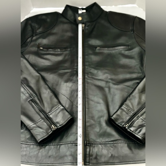 NWOT WOMENS BlACK BIKER LEATHER SHEEPSKIN ZIPPERED RIDING JACKET SZ L - Picture 12 of 16
